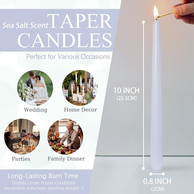 Candlesticks Long Taper Candle,Sea Salt Scented 10 Inches Gradient Blue Candle Sticks Smokeless Tapered Candles for Home Décor Holiday Gifts