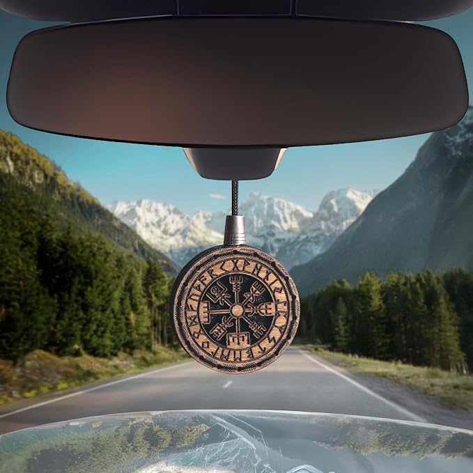 Wood Car Air Freshener — Handmade Car Air Freshener — Vegvisir Designed Fragrance Oil Diffuser in Wooden Gift Box — Aromatherapy Gift Set with Coffee Beans Fragrance Oil - 10 ml