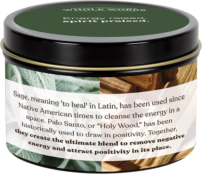 Premium Candle for Energy Cleansing – Natural Soy Wax Blend, Cotton Wick, Phthalate Free Scent, Scented Candles for Home Smudging, House Spiritual Protection, 6oz (Pure Sage & Palo Santo)