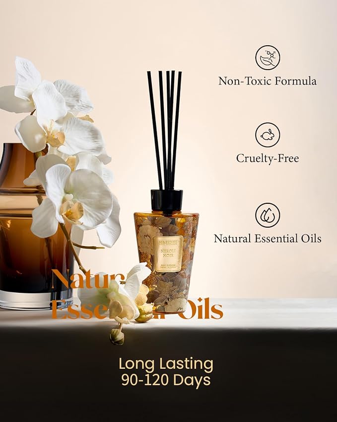 M&SENSE Neroli Noir Reed Diffuser Set - 8.79fl oz Home Freshner Fragrance Non-Toxic Essential Oil Diffuser with Natural Sticks, Air Freshner Gifts for Bedroom Bathroom