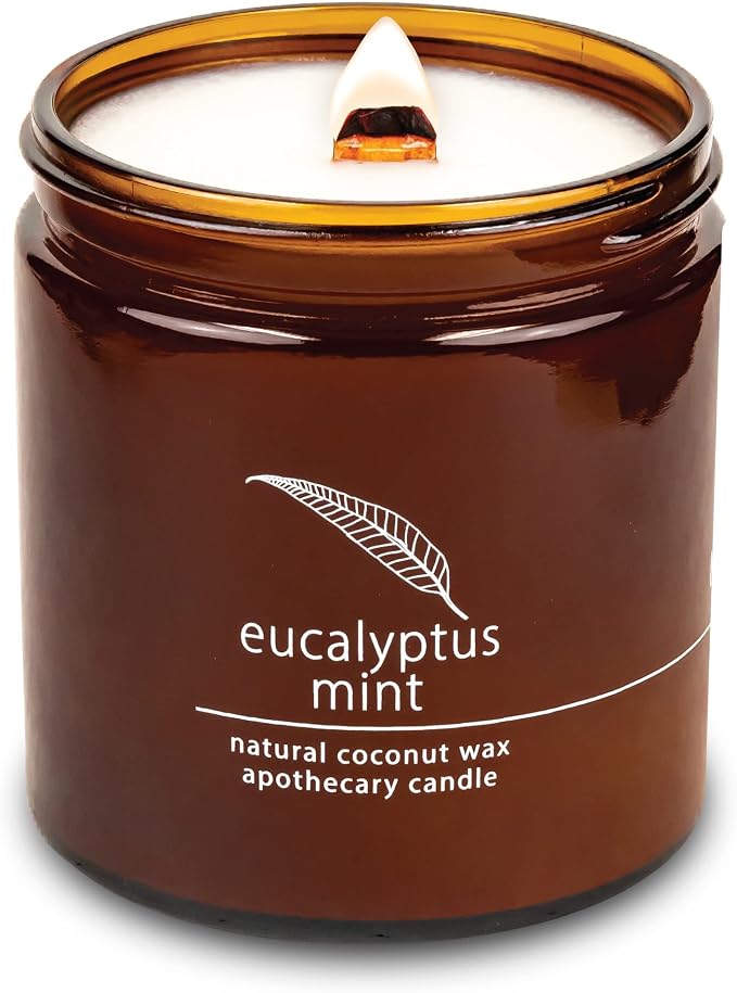 Hemlock Park Eucalyptus Mint Apothecary Scented Candle | Crackling Wood Wick, Botanical Fragrance & Coconut Apricot Wax | Up to 80 Hour Burn Time | 16 oz | Made in USA