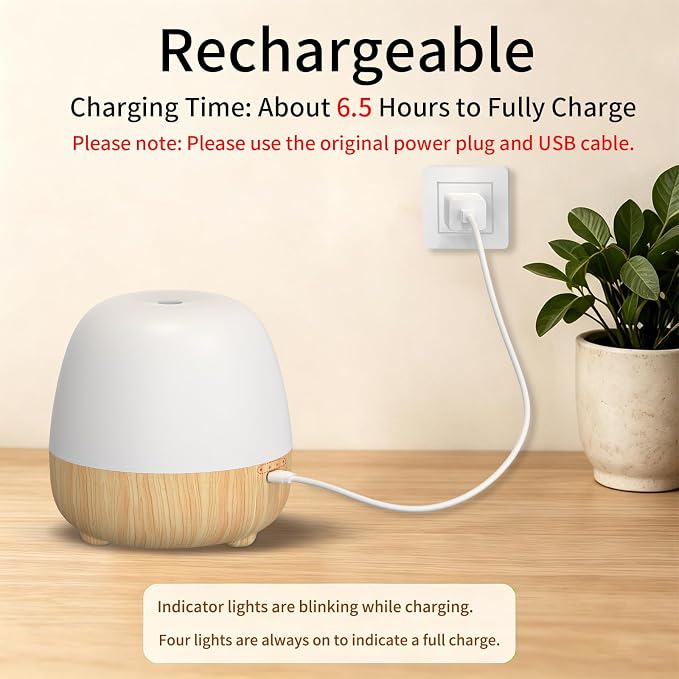 SPLITSKY Cordless Essential Oil Diffuser 150ML, Portable Rechargeable Aromatherapy Diffuser, Quiet Operation and Auto-Off, 7-Color LED Light, 3 Timer Settings, for Home, Bedroom, Travel
