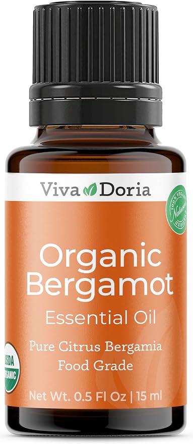 Viva Doria Bergamot Essential Oil, USDA, Certified Organic Bergamot Oil, 100% Pure, Natural Essential Oil, Undiluted, for Aromatherapy | Food Grade, 15 mL (0.5 Fluid Ounce)