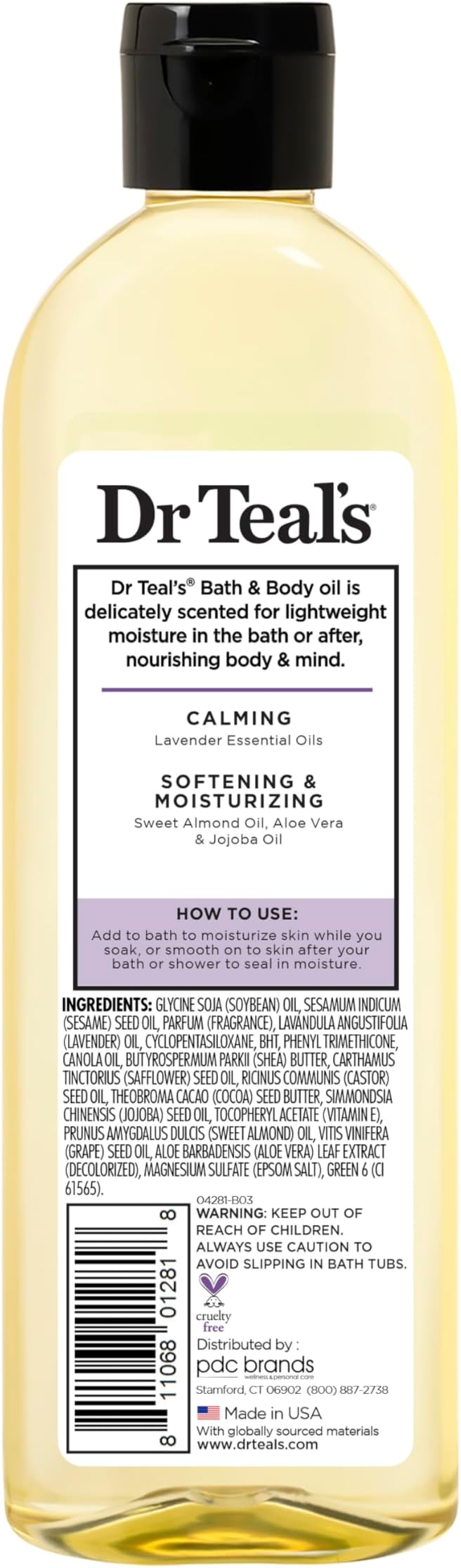 Dr Teal's Moisturizing Bath and Body Oil, Soothe & Sleep with Lavender Essential Oil, 8.8 fl oz