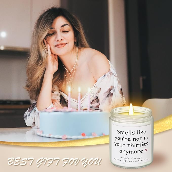 Lihome 40th Birthday Gifts for Her Him– Funny Birthday Candle & Decorations, Best Friend Gift Idea – Natural Soy Wax Vanilla Coconut Scented Candle (7oz)