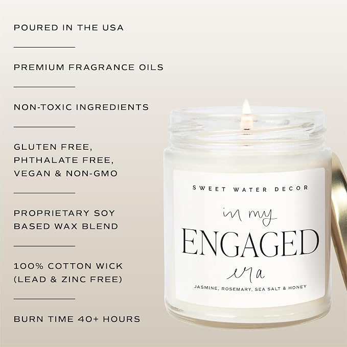 Sweet Water Decor in My Engaged Era Candle - Engagement and Bridal Shower Gifts for Woman - 9 oz Soy Candle in Clear Jar with 40+ Hours Burn Time, Made in the USA