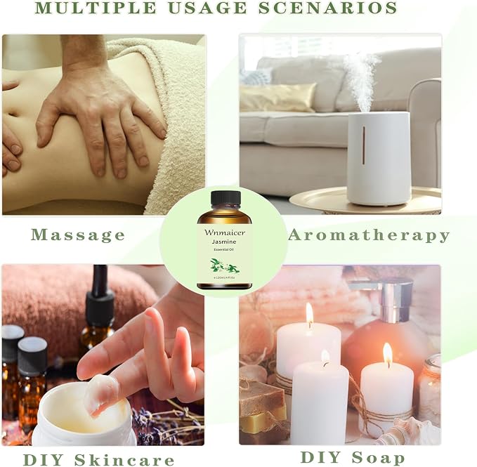 Jasmine Essential Oil 4 Oz, Premium Jasmine Oil for Massage Oil, Skin & Diffuser and Aromatherapy 120 mL
