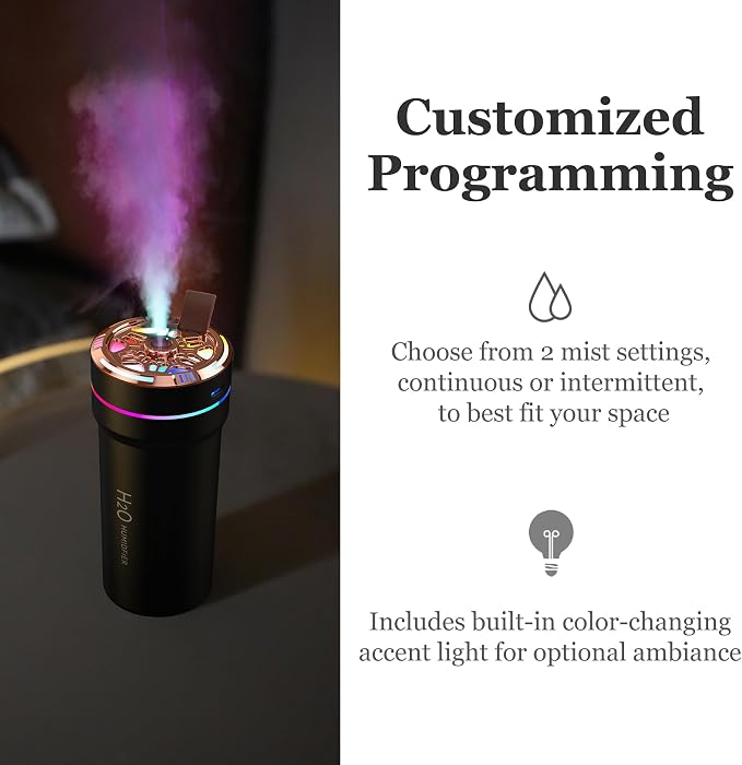 Car Diffuser Humidifier with Night Lights Portable 300mL USB Powered Cool Mist Auto Shut-Off Quiet Perfect for Car Home Office Bedroom (Black)