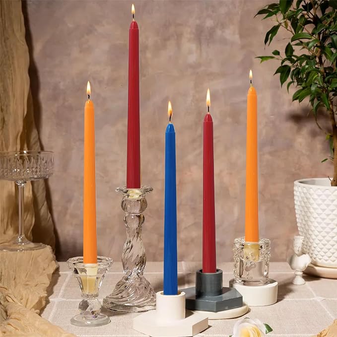 Unscented Candlesticks Dripless Taper Candles,10 inches Red Tapered Candles Colorful Candle Sticks Orange Candlestick for Home Party Wedding Restaurant Holiday,12pcs (8D-ORBLRE)