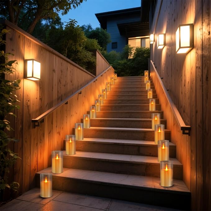 wemarry Flameless Candles Acrylic Glass Pillars 3" D x 6" H Battery Operated Flickering Candles Include 8-Key Remote with Timer Function 400+ Hours (Gray, Warm Light 2 Pack)