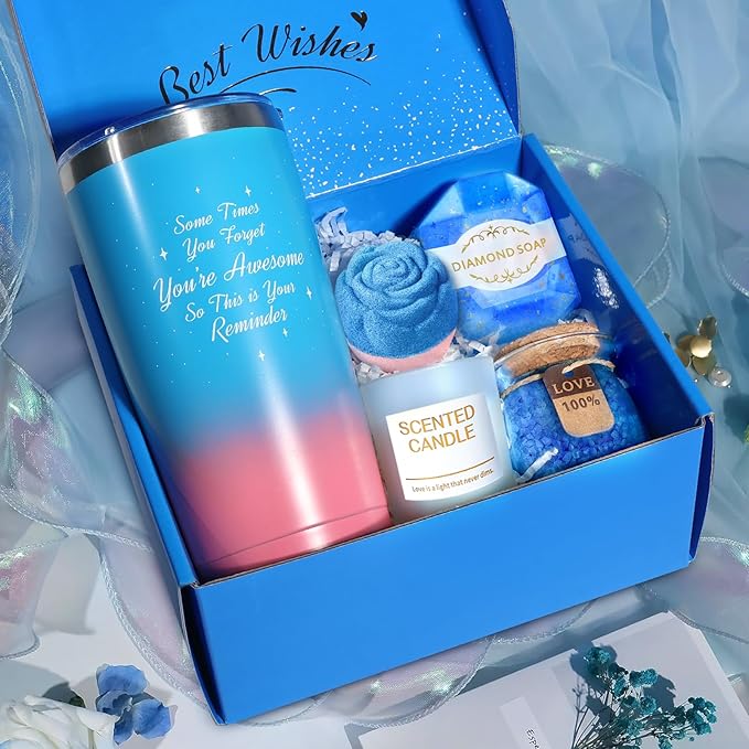 Gifts for Women, Luxury Birthday Gifts for Mom Sister Girlfriend Grandma Bestie Daughter Her, Teacher Appreciation Graduation Gift, Self Care Relaxing Spa Gift Basket Blue