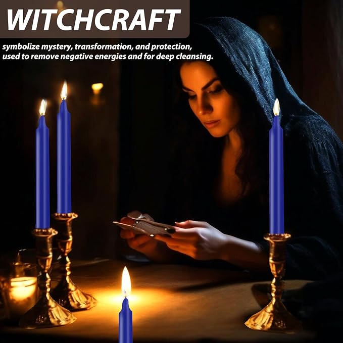 24 Pack Blue Spell Chime Candles – Premium Mini Unscented Taper Candles for Rituals, Prayer, Meditation, Altar, Spells – 4" Tall – Ideal for Witches & Spiritual Practices