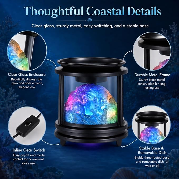 Wax Melt Warmer Electric, Scentsy Wax Warmer with 7 Color Fading Glow Wax Melter for Scented Wax, Colorful Coral Candle Burners for Wax Melts, 4-in-1 Oil Burner for Home Bedroom Decor