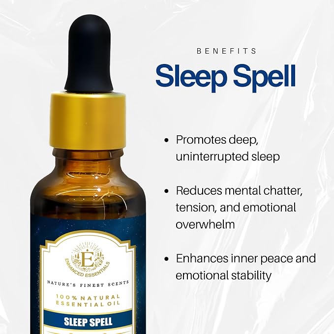 Sleep Spell Essential Oil Blend by Enhanced Essentials|Slow-Distilled French Lavender, Sandalwood, Rose|Promotes Deep Sleep & Calm|for Diffuser, Pillow & Bath|1 fl oz (30 ml) (Sleep Spell)