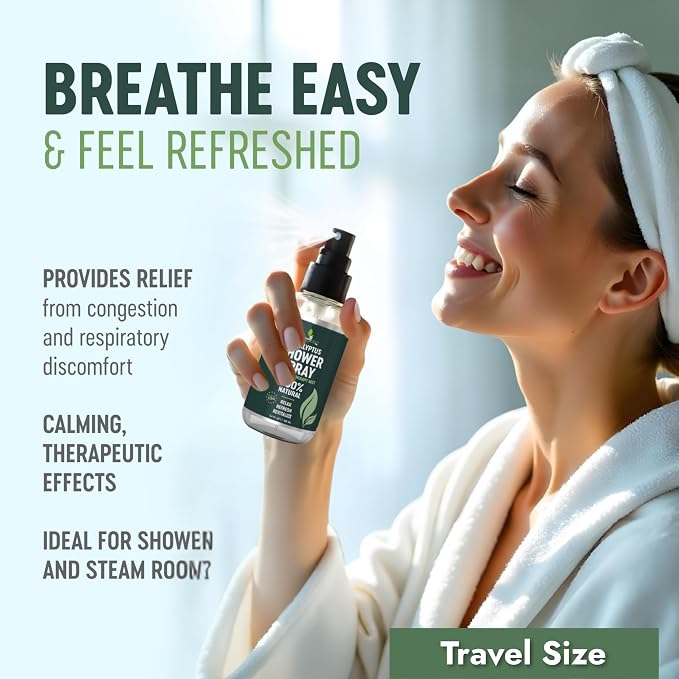 Pure Eucalyptus Shower Spray Travel Size (3.4oz) - 100% Pure and Organic Oil - Eucalyptus Spray for Shower, Sauna and Spa - Steam Room Oil - TSA Approved - Travel Size (3.4oz) - Made in USA