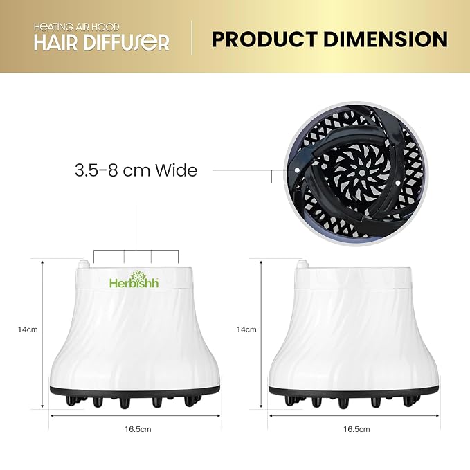 Herbishh Large Universal Diffuser Hair Dryer Attachment Adjustable 1.37" - 3.14" Dryer Diffuser Even Heat Rotary Clip for Curly Definition & Wavy Hair, Reduces Frizz & Adds Volume, Heat Resistant