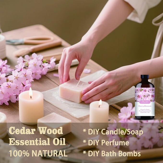 Cherry Blossom Essential Oil, Cherry Blossom Oil for Diffuser, Humidifier, DIY Candle, Soap, Floral Scent, Home, Gift Ready,Cherry Blossom Fragrance Oil - MLYNKL Essential Oils (4.33 fl oz / 130ml)