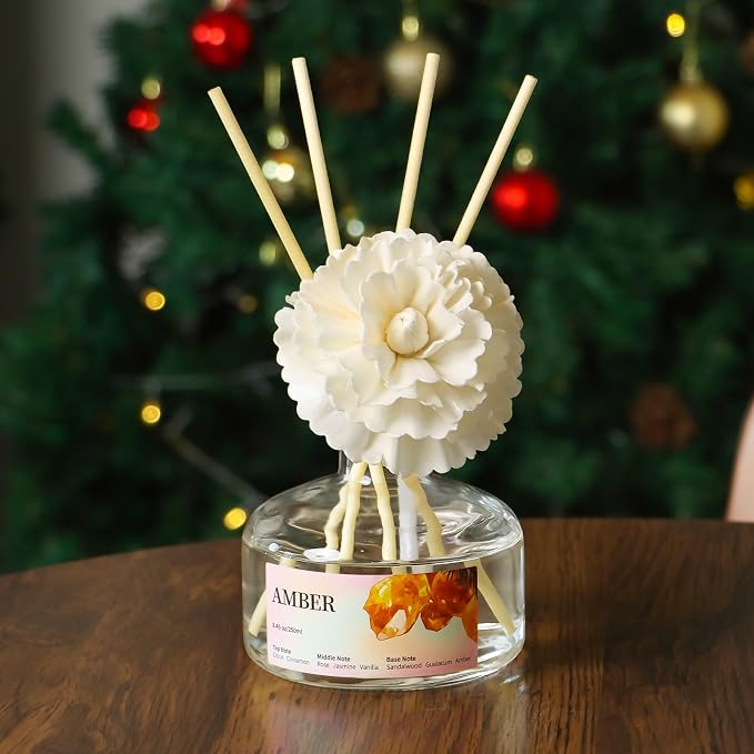 8.45 oz Amber Scent Diffusers with 6 Reed Sticks,250ml Reed Diffuser for Bathroom Room Air Freshener, Last up for 50 Days