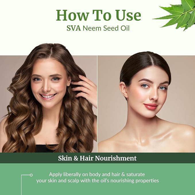 SVA Neem Seed Oil 4 Fl Oz - for Face, Skin Care, Hair Care, Scalp Massage & Body Massage – Carrier Oil with Dropper