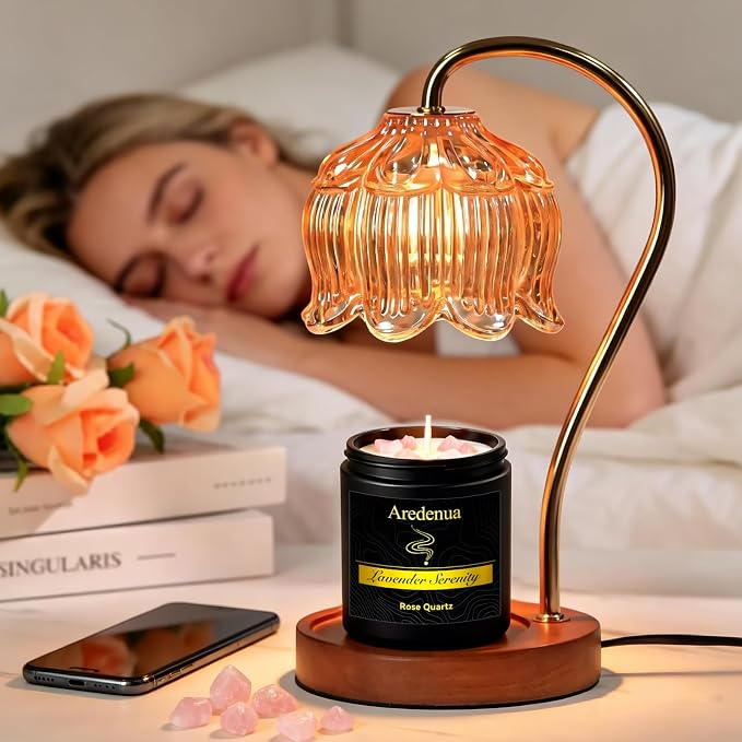 Lavender Candle for Sleep and Stress Relief, Rose Quartz Crystal Healing Candle with Natural Soy Wax, Scented Candle for Relaxation, 7oz Long Lasting 50 Hours, Calming Gifts for Women Men
