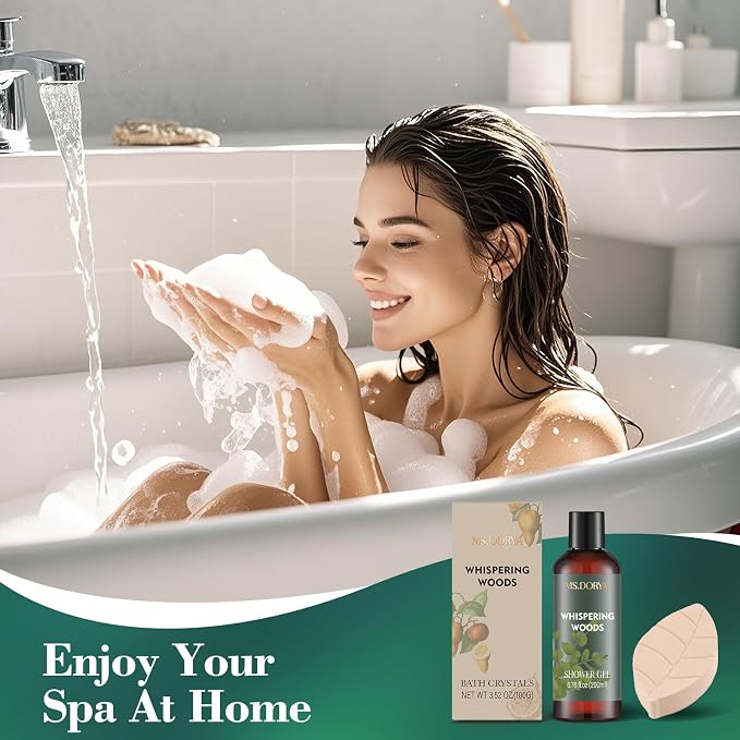 Birthday Spa Gift Set for Her - 6Pcs Bath and Body Kit Spa Basket for Women | Shower Gel, Body Lotion, Bath Salt, Bath Scrub, Massage Stick, Bath Bomb