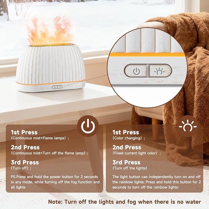 SOULORIGIN Essential Oil Diffuser, Flame Effect Aromatherapy Diffuser with 7-Color LED Lights & Auto Shut-Off, Ultrasonic Diffusers for Home, 120ml Samll Scent Diffuser for Essential Oils - White