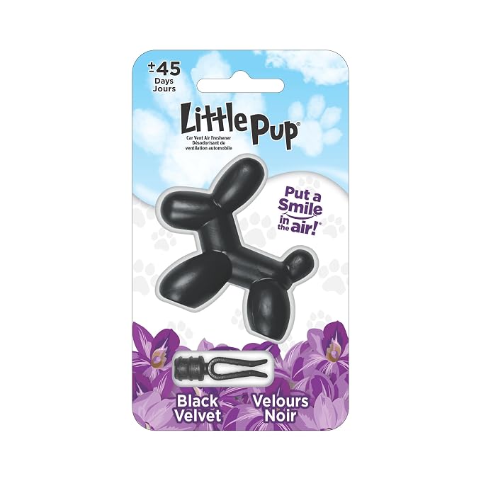 Little Pup 96605 Black Velvet Scent, Car Air Freshener, Clips to A/C Air Vent, Alcohol-Free Fragrance Oil, Non-Hazardous and Non-Toxic Plastic, Set of 1