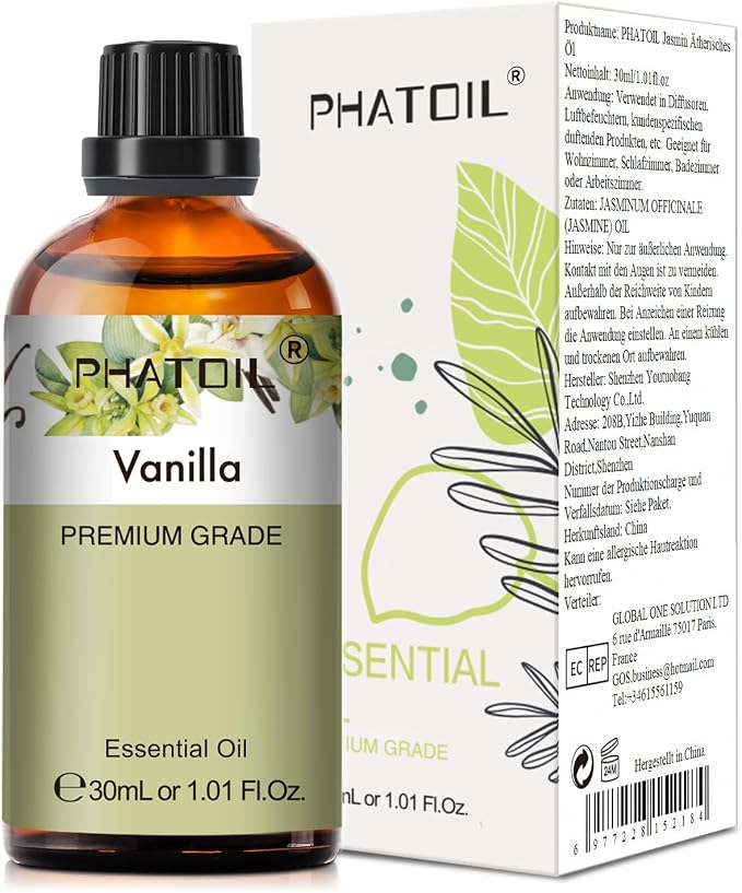 Vanilla Essential Oil, 1.01Fl.Oz (30ML) PHATOIL Pure Essential Oil Singles for Aromatherapy Diffusers, Humidifiers, Great for DIY Candle and Soap Making, Gift for Friend