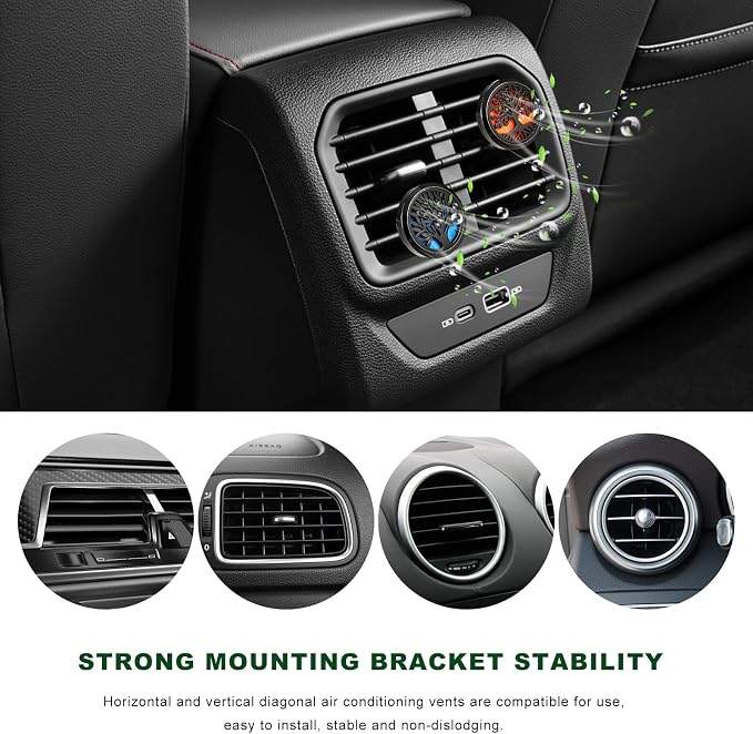2 PCS Car Diffuser Vent Clips, Tree Pattern Essential Oil Diffuser Vent Clips with 12 Felt Pads, Stainless Steel Auto Air Fresheners Decorative Locket Clip for Women Men (Black)