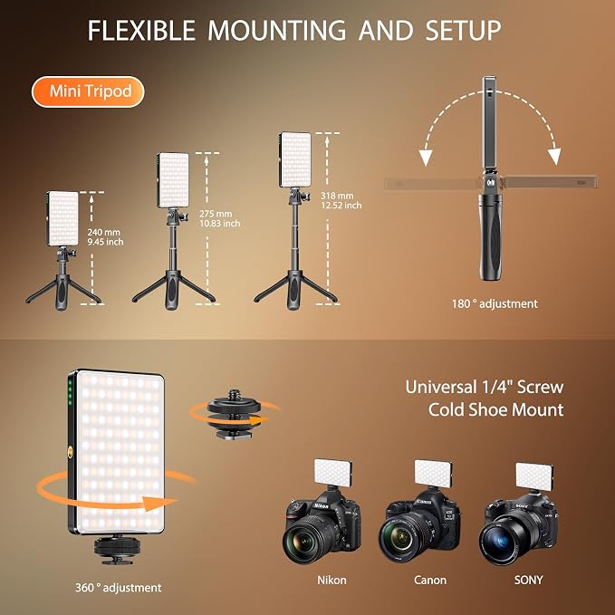 120 LED Video Light, Portable USB Photo Light Dimmable 2500-9000K CRI 95+ 5000mAh Battery with Tripod with Colored Filters and Clip, Photo Lamp for Phone/iPad/Camera