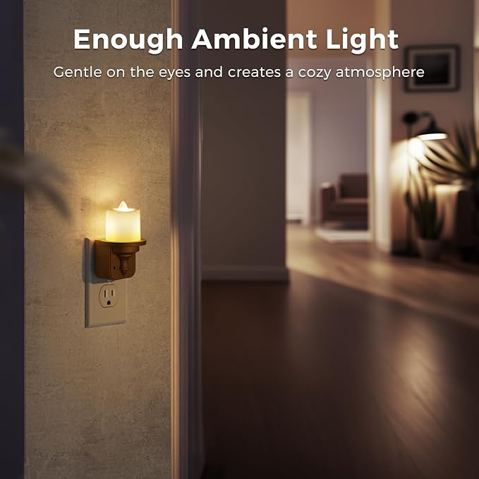 L LOHAS LED Night Light, 2 Pack Flameless Candle Night Light Plug in, Dusk to Dawn Sensor, 0-100LM Dimmable Nightlight, 3000K Soft White, Vintage Decorative Night Lights for Hallway Bathroom