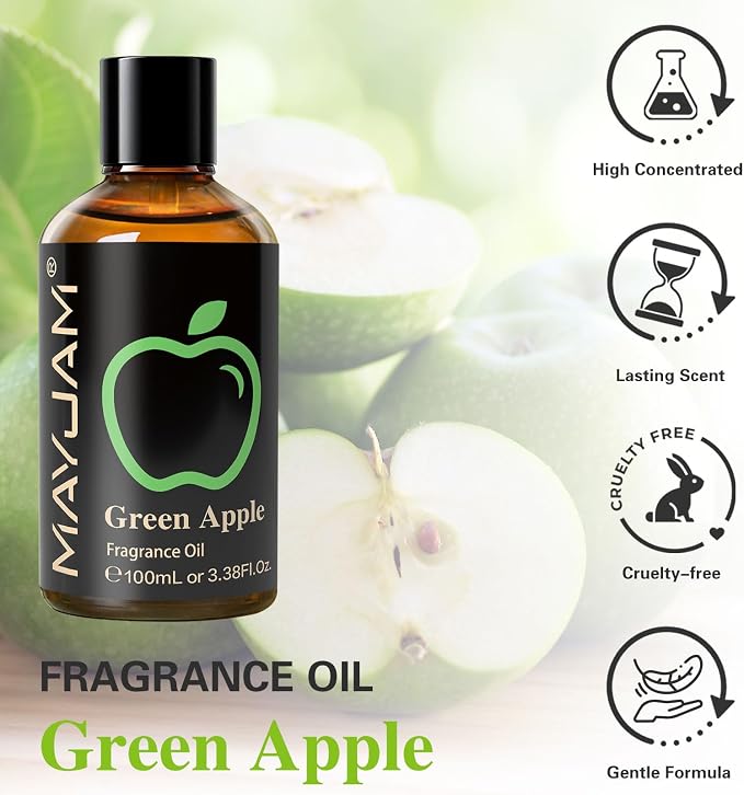 MAYJAM 3.38FL.OZ Green Apple Fragrance Oils with Glass Dropper, 100ML Essential Oils for Diffusers for Home, Long Lasting Scented Oils for Diffusers Soap Candle Making