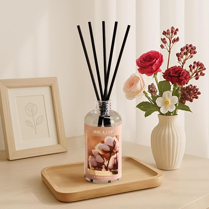 Airkeep Reed Diffuser Oil Refill with Diffuser Sticks, 6.76 Fl Oz(200ml) Clean Cotton Scented Oils, Aroma Therapy, Home Fragrance & Air Freshener, Office Décor, Decoration