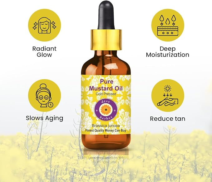 Deve Herbes Mustard Oil (Brassica juncea) | Cold Pressed | Pure | Natural | Undiluted | for Diluting Essential Oils | for Hair, Skin & Massage | Non-Sticky| Lightweight| Men & Women | 100ml (3.38 oz)