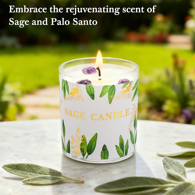 Candles, 3 Pack Sage Candle for Cleansing House Negative Energy, Scented Candles Gifts Set for Women, Crystal Candle Clearance with Crystal Healing Stones, Alternative to Smudge Sticks, Relax & Mind
