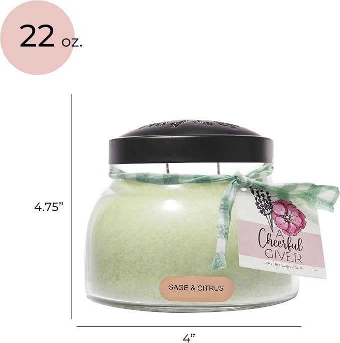 A Cheerful Giver - Sage & Citrus Mama Scented Glass Jar Candle (22oz) with Lid & True to Life Fragrance Made in USA