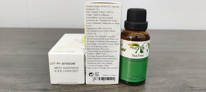 PHATOIL 1.01FL.Oz Tea Tree Essential Oil, for Aromatherapy Diffusers, Humidifiers, Great for DIY Candle and Soap Making, Gift for Friend(30ML)