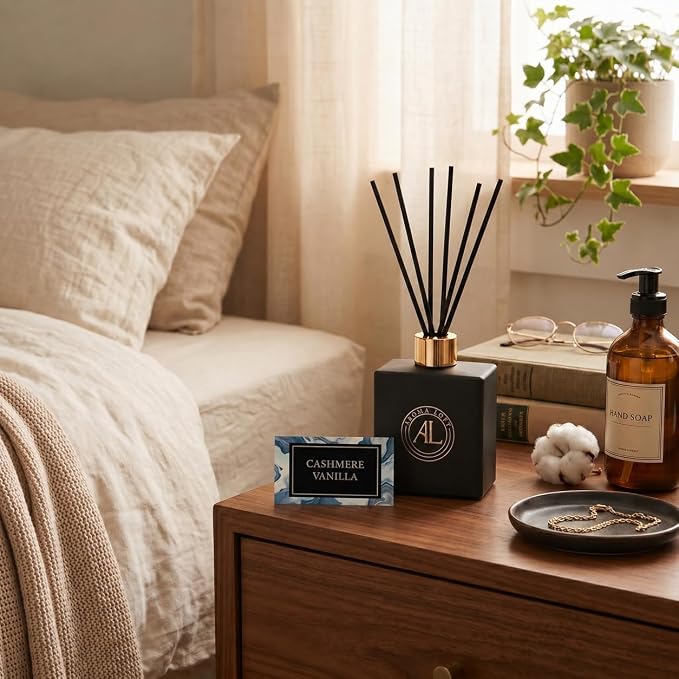 Black Reed Diffusers for Home | Premium Fragrance Diffuser | Reed Diffuser Sticks in Oil Set with Cashmere Vanilla Scent | Smell Good Stuff | Long-Lasting Oil for Bathroom & Office (5 oz)