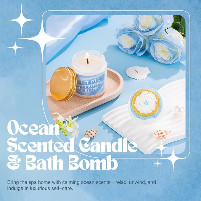 Gifts for Women, 8pcs Ocean Happy Birthday Gifts for Women, Christmas Ideas Inspirational Get Well Soon Gift Baskets Mothers Day Box w/Seashell Tote Bag for Her Mom Sister Friend Friendship