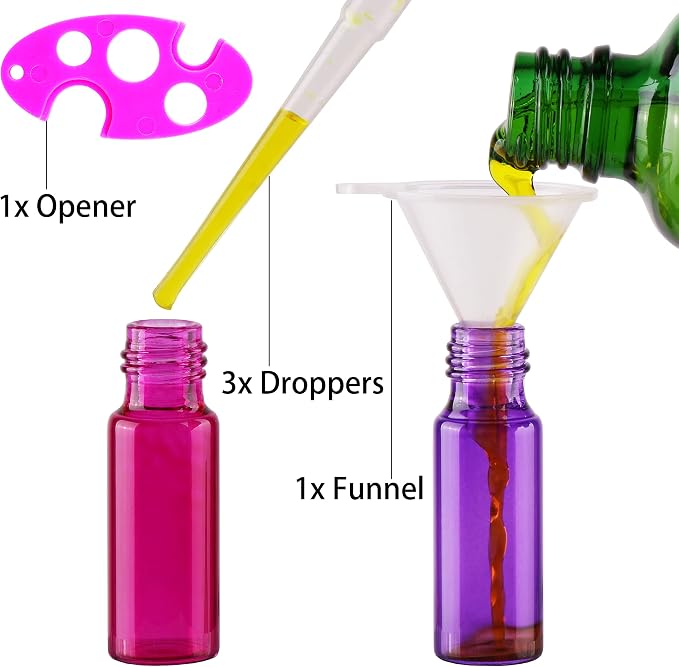 MaxMau Pack of 100,5ml Colored Roller Bottles for Essential Oils Perfume Refillable Glass Bottle Stainless Steel Roll On Ball Metal Cap Daily Aromatherapy