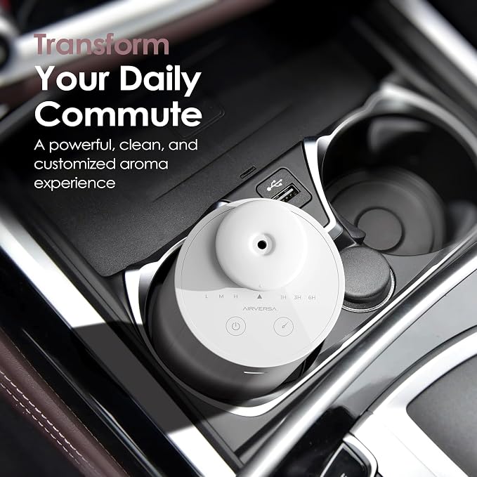 Airversa Waterless Diffuser for Essential Oil, Car Diffsuer, Battery Operated Nebulizer, 0.7 Fl Oz/ 20mL, Mini Scent Air Machine, 3 Timers & 3 Mist Levels for Home, Room, Car, Office - AN6 Cooo Gray