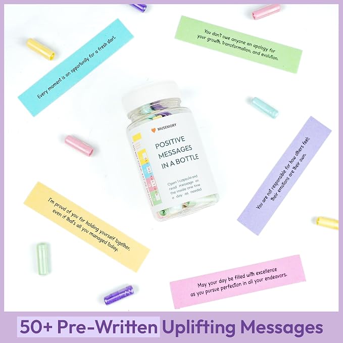 50 Positive Messages in Bottle,Anxiety Relief Items, Stress Relief, Self Care Kit for Mediation,Positive Affirmation Gifts for Women, Self Care Kit for Mediation, Unique Health and Wellness Gifts