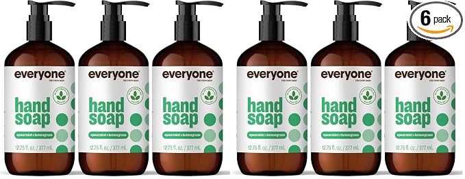 Everyone Liquid Hand Soap,12.75 Ounce,Spearmint and Lemongrass,Plant-Based Cleanser with Pure Essential Oils,(Pack of 6)