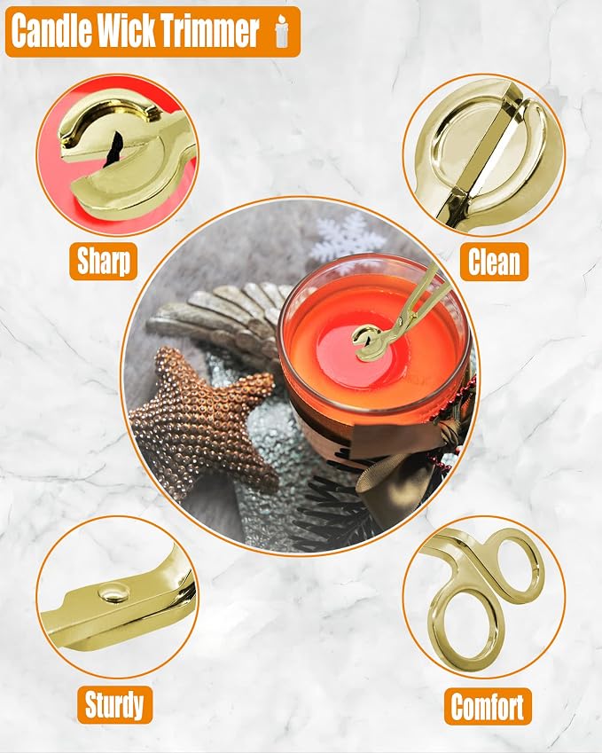 YOUTUOY 4 in1 Candle Accessory Set with Storage Tray Plate, Candle Wick Trimmer, Candle Wick Snuffer, Candle Wick Dipper, Great for Scented Candles Lovers (Gold)