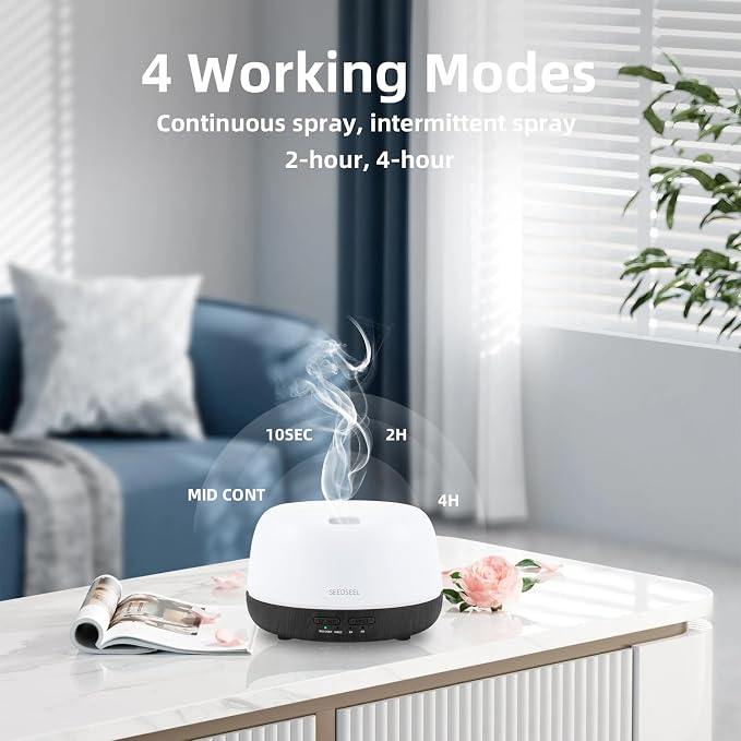 SEEDSEEL 300ML Essential Oil Diffuser with Remote Control, Aromatherapy Diffuser with 7-Color Changing LED Light for Small Rooms, Bedroom, and Home