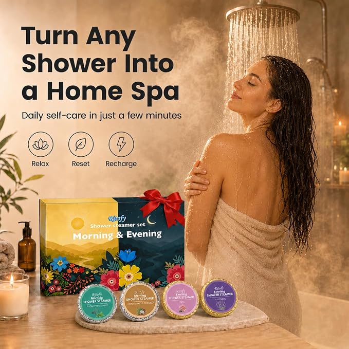 12 Tablets Shower Steamers Aromatherapy, Morning Evening Shower Tablets Set, Gift for Women and Men, Self Care Lavender Rose Lemongrass Coconut Eucalyptus Mint