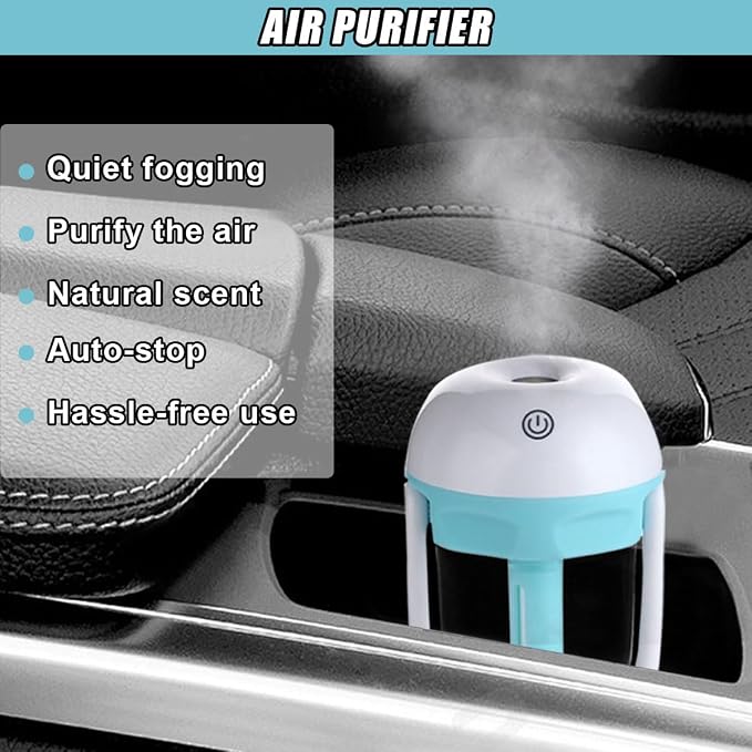 Car Humidifier, Portable Mini Aromatherapy Essential Oil Diffuser, 180-Degree Rotation Cool Mist Humidifier, Vehicle Air Freshener Diffuser with 12V Charging Port for Home Office (Blue)