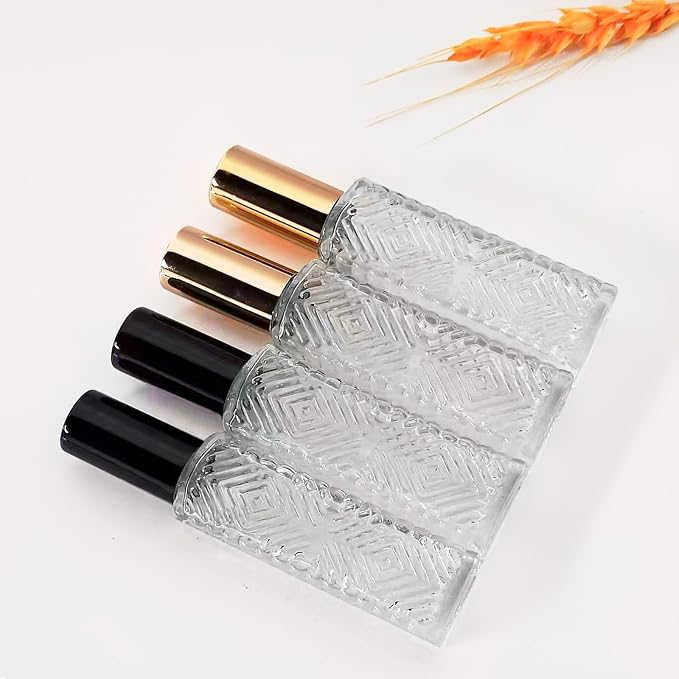 8-Piece Mini Atomizer Set, Refillable Square Glass Bottles, Travel Essential Oil & Perfume Spray Bottles, with Dispenser (15ML/Black)