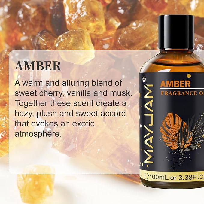Amber Fragrance Oil Essential Oil, MAYJAM 3.38FL.OZ Amber Oil for Diffusers for Home, Long Lasting Scented Oils for Soap Candle Making - 100ML