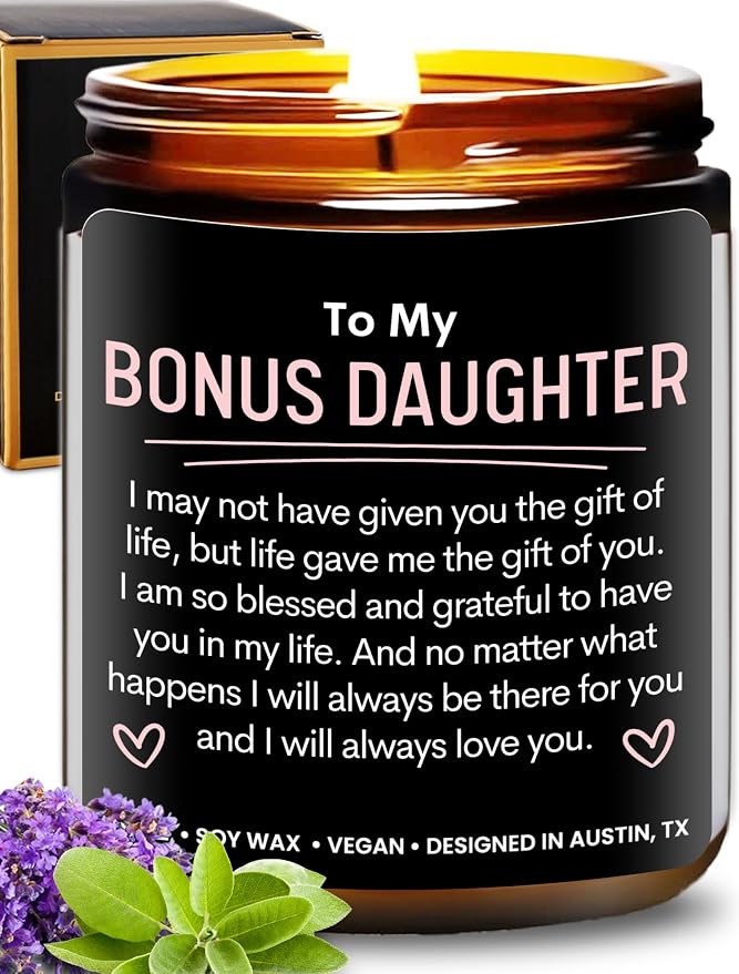 Bonus Daughter Candle, Unique Bonus Daughter Gifts for Women, Stepdaughter Gifts from Stepmom, Birthday Gift for Daughter in Law from Mother in Law, Ideal Present for Christmas, Gift-Ready